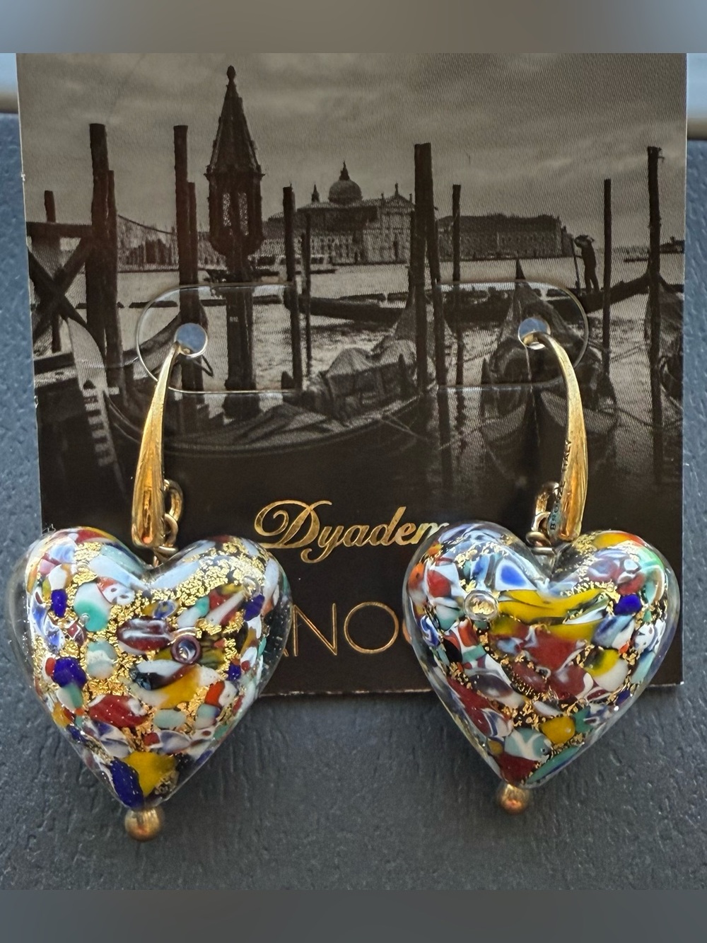 Dyadema Murano Glass Multicolor Heart Drop Earrings